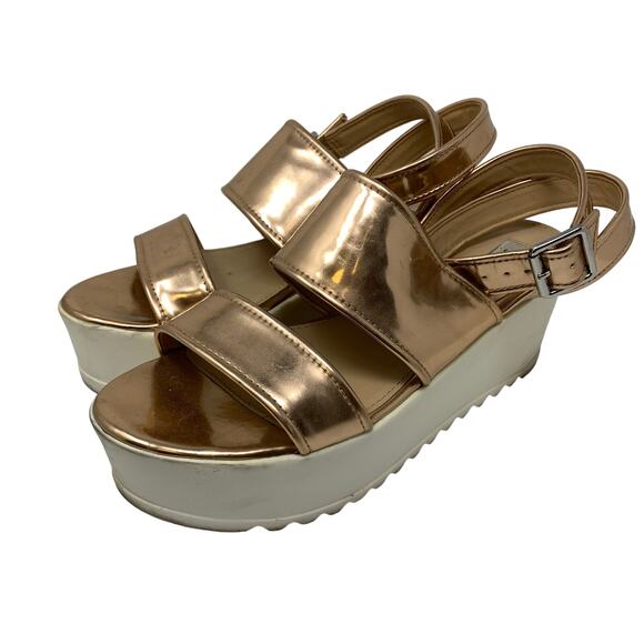 Steve Madden Snorkell Platform Sandals Womens 10 Rose Gold Metallic White - Picture 2 of 6